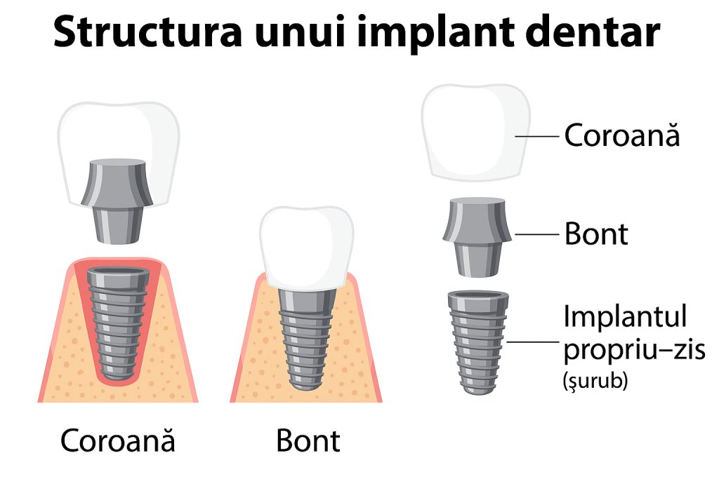 Componente implant dentar: implant, bont și coroană 2 implant-componente